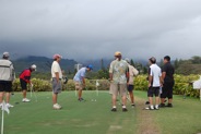 No rain here. Just lots of players enjoying the putting contest in Hawaii