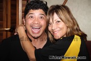 Augie T and Dianne. Big hugs for Augie donating his time for Ronald McDoanld House at the Midas Hawaii Tony Pereira III Memorial Golf Tournament 2016 in Lanikai at the Mid Pacific Golf Club banquet room